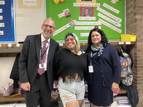 Rossi Gutierrez with Dr. Sanders and Illinois State Superintendent of Education Dr. Carmen Ayala